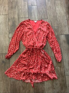 LC Lauren Conrad Red Dress with Floral-Trim Neckline